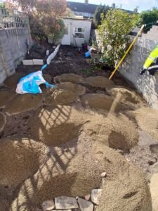 Natural paving silver birch , raised beds, new instant lawn , cladding Fencing (1)